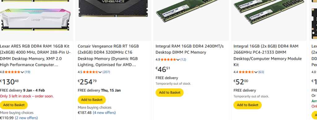 Decreasing Prices of the Low volume RAM